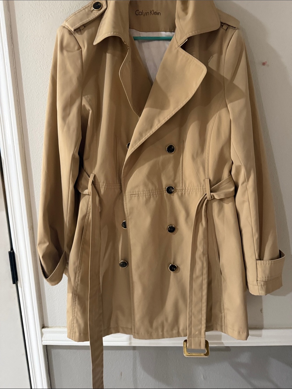 Calvin Klein Women's Tan Double-Breasted Trench Coat